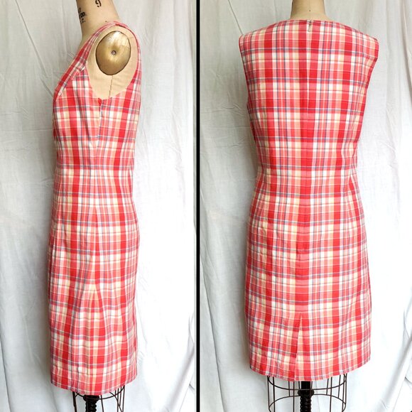 EUC Brooks Brothers Pink Madras Plaid Cotton Sleeveless Shift Dress 16 - Picture 3 of 5